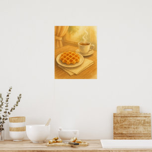 Poster de Waffle e Café Belga - Cena de Café Cozy