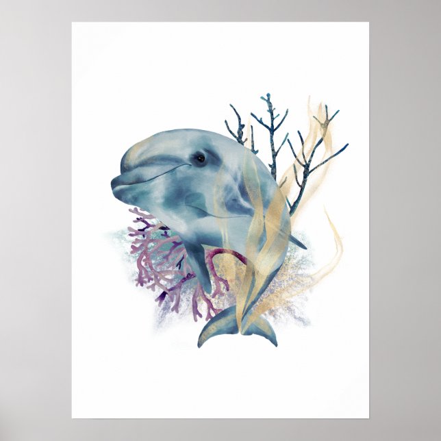 Poster de Wall Art Azul e Dourado Dolphall (Frente)