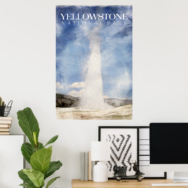 Poster de Yellowstone, Impressão de Geyser antiga  (Escritório em casa)
