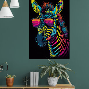 Poster de Zebra Colorida Vibrante e em Greve