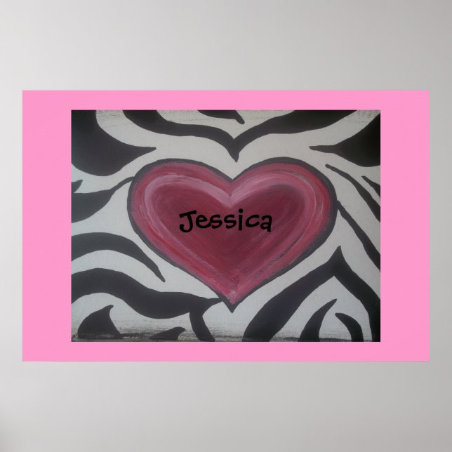 Poster de Zebra e Rosa Personalizar adicionar seu  (Frente)