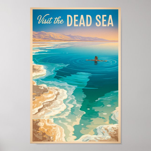 Poster Dead Sea Illustration Travel Art Vintage (Frente)