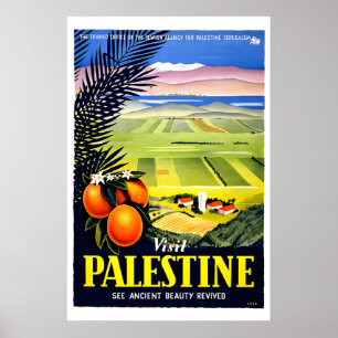 Poster Década de 1940 Visite a Palestina Israel Beleza An