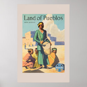 Poster Década de 1950 Santa Fe Terra dos Pueblos Novo Méx