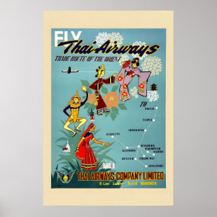 Poster Década de 1950 Veja a Tailândia pela Thai Airways