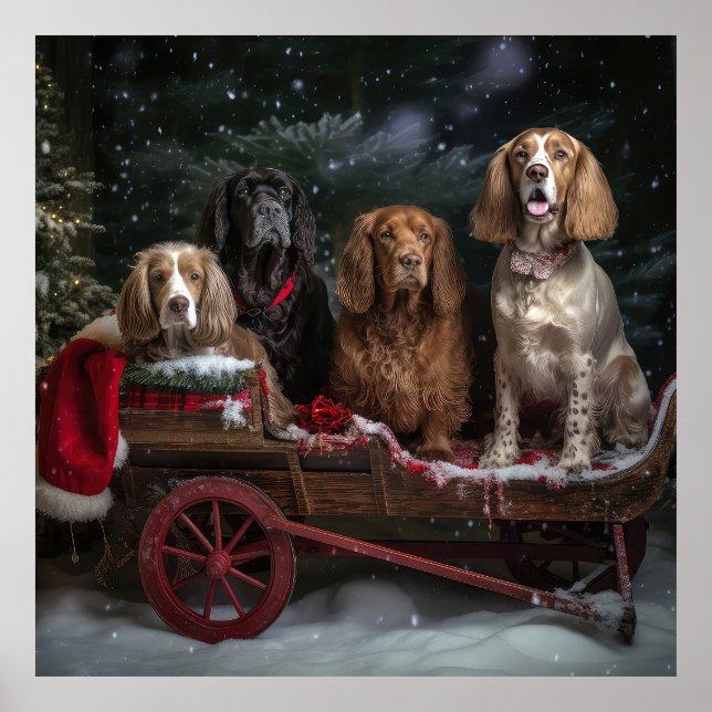 Poster Decência de Natal do Cocker Spaniel Snowy Sleigh (Frente)