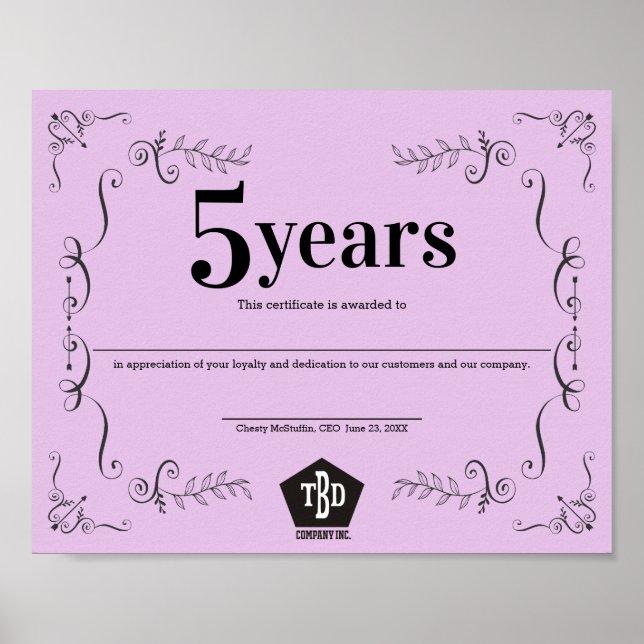 Póster Decidir certificado de aniversário de funcionário  (Frente)