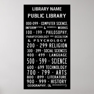 Póster Decimal Busroll de Dewey da biblioteca pública