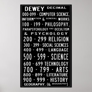 Póster Decimal pequeno Busroll de Dewey da biblioteca