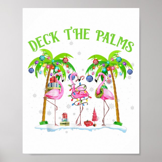 Poster Deck The Palms Flamingo Tropical Christmas Lights  (Frente)