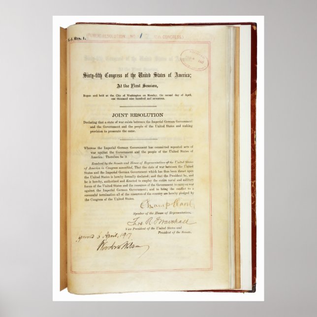 Póster Declaração de guerra contra a Alemanha de 5 de abr (Frente)
