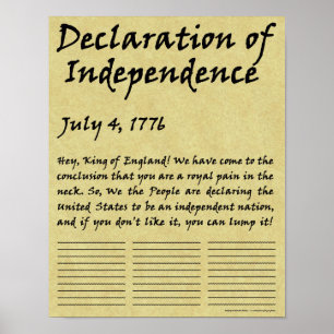 Póster Declaração de independência condensada engraça