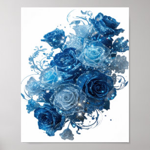 Poster Declaração Prata ROSAS AZUIS Design de Texto