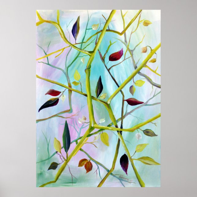 Póster Deco Art - Folhas Pintadas Multidimensionais (Frente)