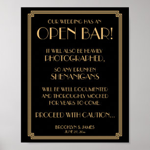 Póster Deco de Arte Dourada e Preta Gatsby - Sinal de Bar