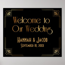 Poster Deco de Arte Dourada Negra Bem-vindo ao Nosso Sina