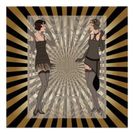 Póster Deco de arte,padrão,listras,ouro,preto,vintage,chi