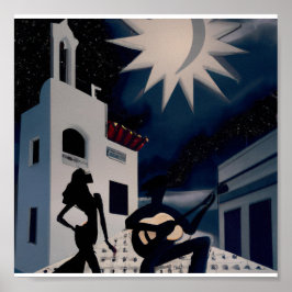 Poster Deco digital azul e branco da Vintage