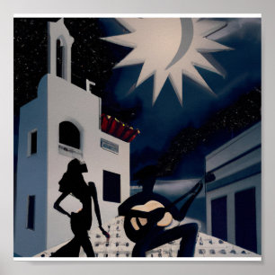 Poster Deco digital azul e branco da Vintage