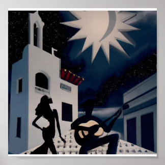 Poster Deco digital azul e branco da Vintage