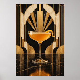 Poster Deco Dourado de Cocktail de Arte – Luxo Preto e Do