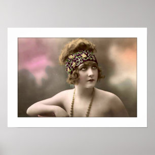 Póster deco era girl com miçangas com véu