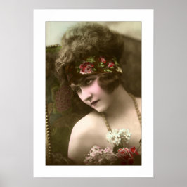 Poster deco girl, miçangas, flores sentadas na cadeira