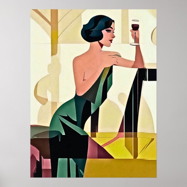 Poster Deco Lady in Green Modern Art (Frente)