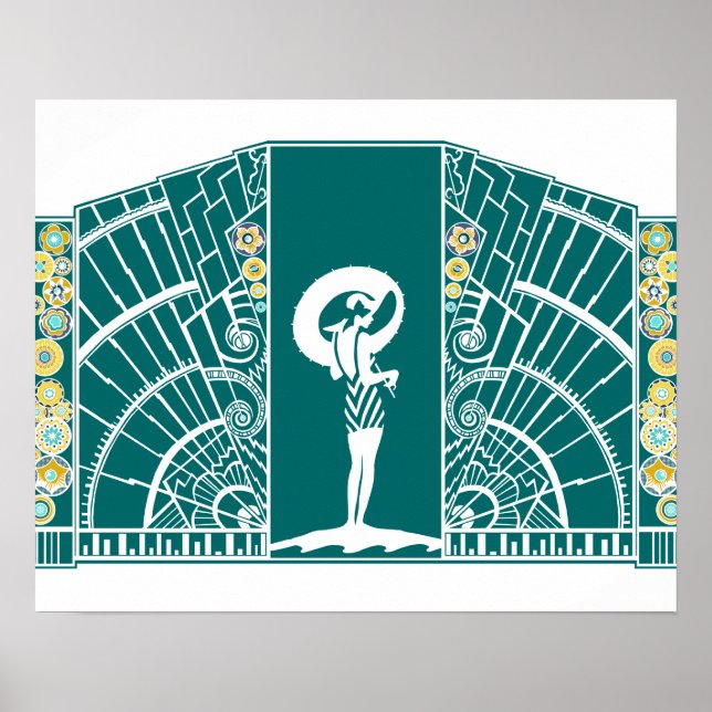 Póster DECO MARÍTIMO em turquesa e amarelo (Frente)