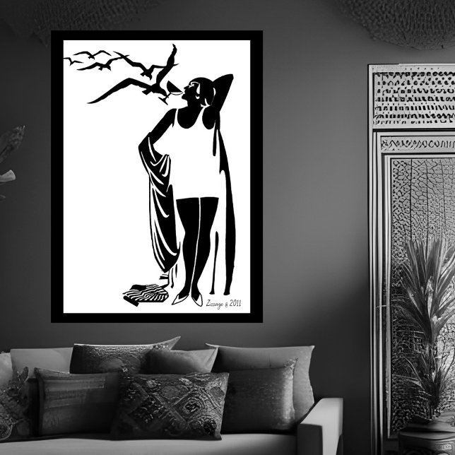 Poster Deco Preto Branco mulher praia champanhe  (Criador carregado)