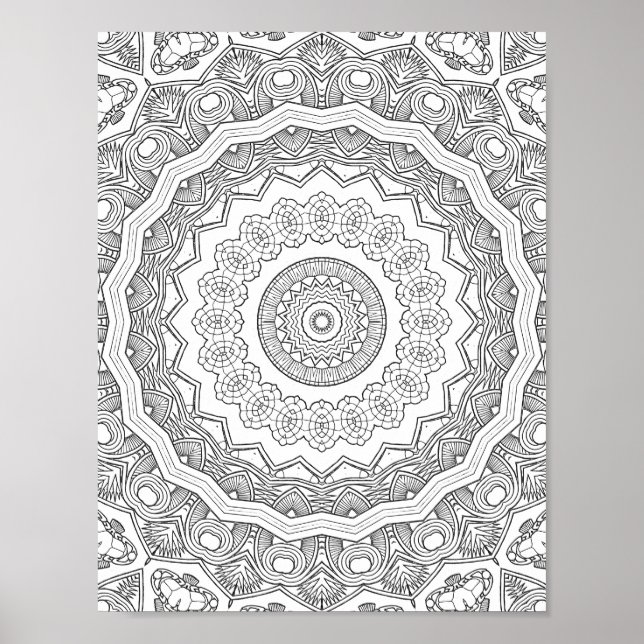 Poster Deco Sunburst Rings Coloring Page Pattern Design (Frente)