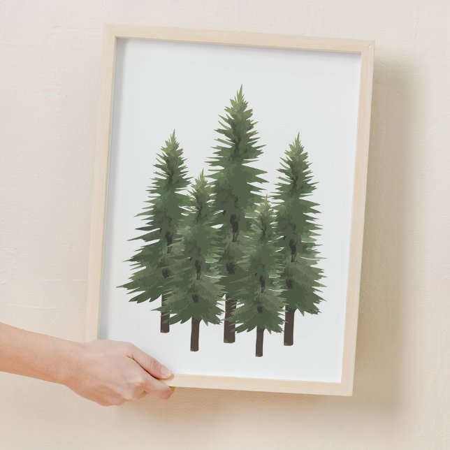 Poster Decor de Enfermeiro de Pinheiros Natural da Madeir (Watercolor Woodland Nature Pine Tree Nursery Decor)