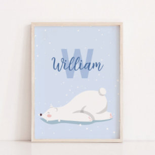Poster Decor de Parede do Urso Polar de Inverno Monograma
