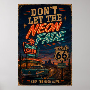 Poster decoração Americana de drive noturno no Café Neon