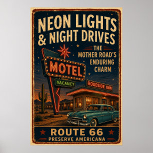 Poster decoração Americana de motel Neon da rota 66 à noi