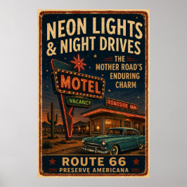 Poster decoração Americana de motel Neon da rota 66 à noi