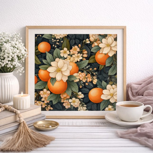 Póster Decoração Botânica de Casa Flores Brancas de Laran (Orfanges and white blossoms poster)