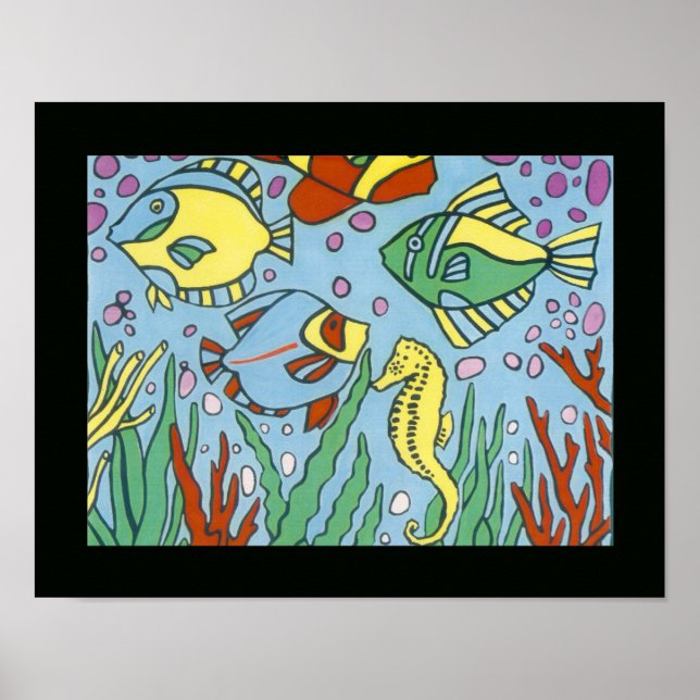 Póster Decoração colorida da arte Fishes (Frente)