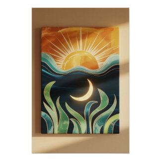 Póster Decoração da Natureza da Lua Boêmia Mística Sun