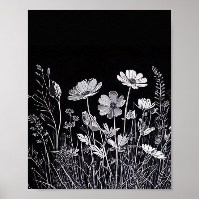 Poster Decoração da parede da silhueta de flores (Frente)