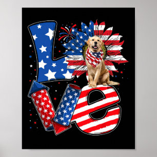 Poster Decoração de 4 de Julho Amor Patriótico Golden Ret