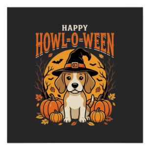 Póster Decoração de Abóbora de Halloween para Cães Beagle