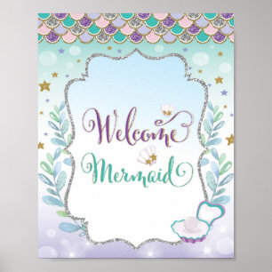 Poster Decoração de Aniversário da Sereia Bem-vinda Baby 