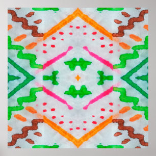 Poster Decoração de Aquarelle Boho. Travesseiro Azul Boho