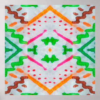 Poster Decoração de Aquarelle Boho. Travesseiro Azul Boho