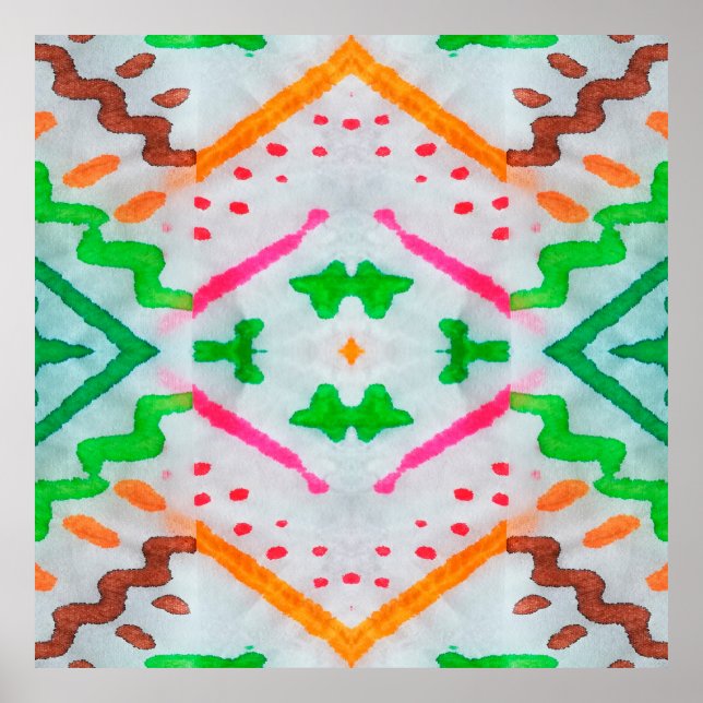 Poster Decoração de Aquarelle Boho. Travesseiro Azul Boho (Frente)