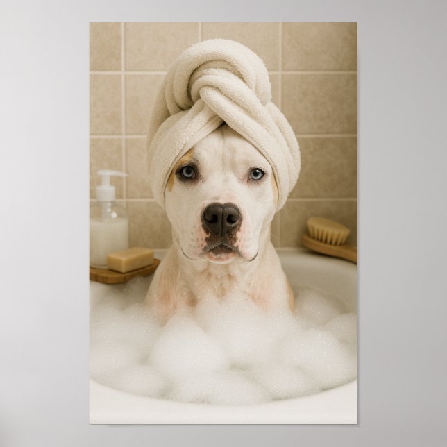 Poster decoração de banheiro engraçada cachorro americano (Frente)