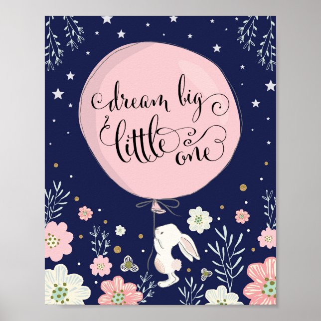 Poster Decoração de Berçário de Coelho Coelho Sonhe Grand (Frente)