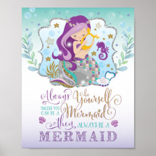 Poster Decoração de berçário de sereia sob a arte de pare