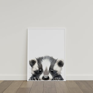 Poster Decoração de Berçário de Texugo Bebê em Aquarela F
